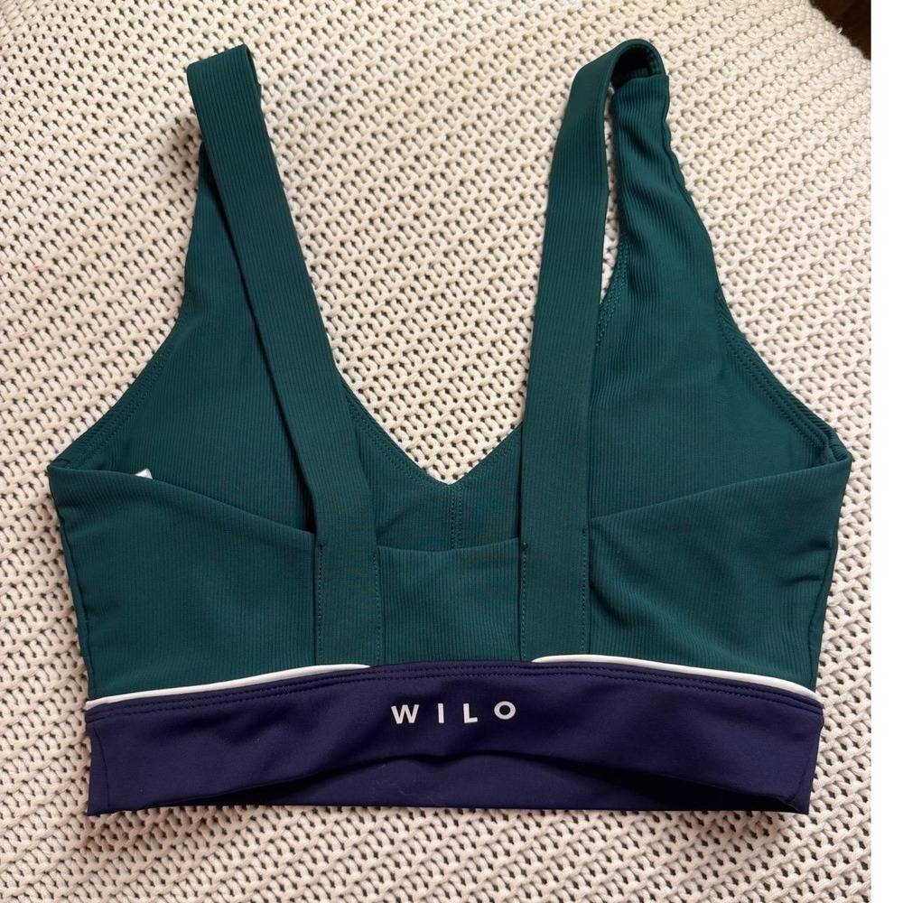 Wilo The Label Ribbed Sports Bra Green Navy Colorblock V-Neck XS